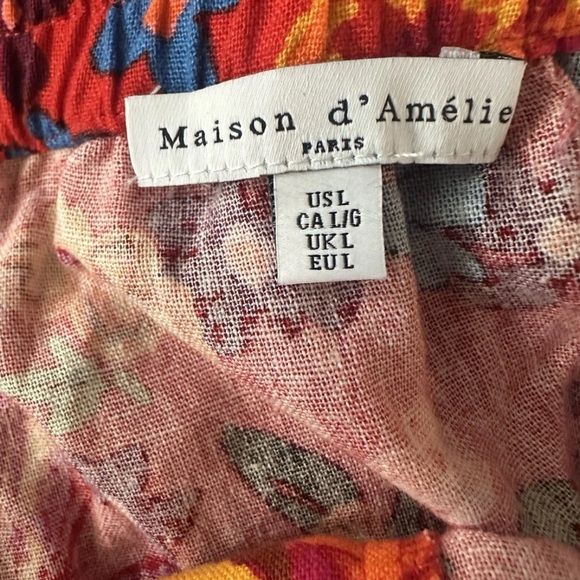 NEW Maison d' Amelie Paris Womens Skirt Sz L Red Floral Midi Buttons Linen Blend - Picture 7 of 11